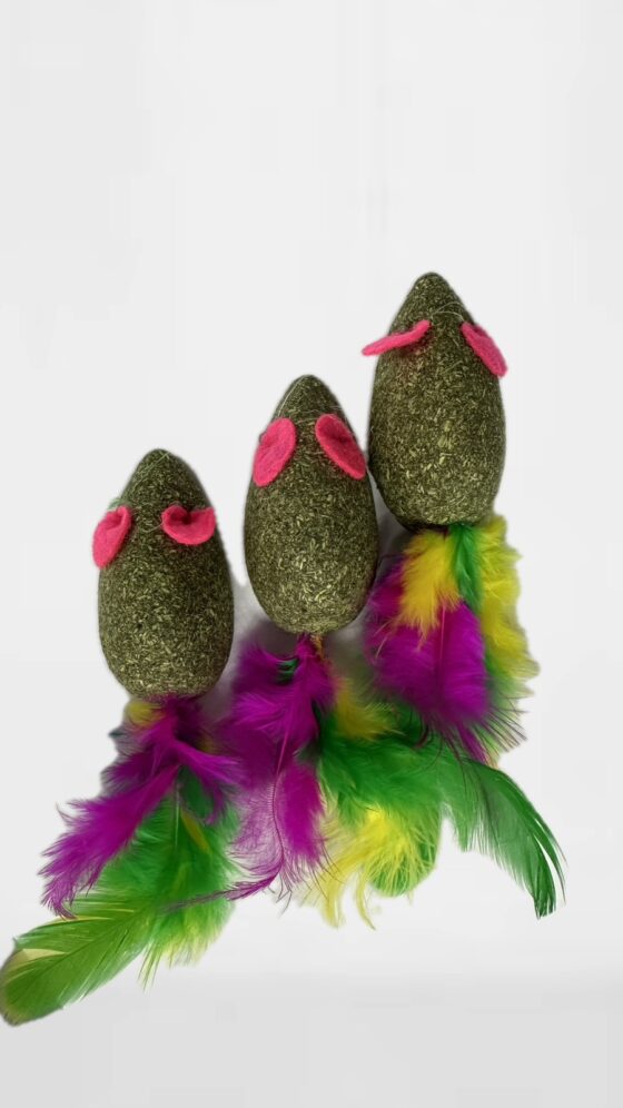 Мышки для кошек из кошачьей мяты и перьев 3 шт 15cm