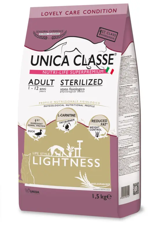 Hrană uscată pentru pisici sterilizate cu rață UNICA CLASSE ADULT LIGHTNESS 1,5 KG