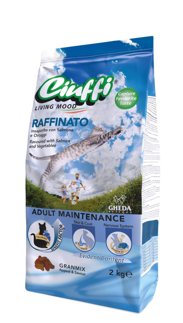 HRANĂ USCATĂ PENTRU PISICI STERILIZATE CU PESTE CIUFFI RAFFINATO 2KG