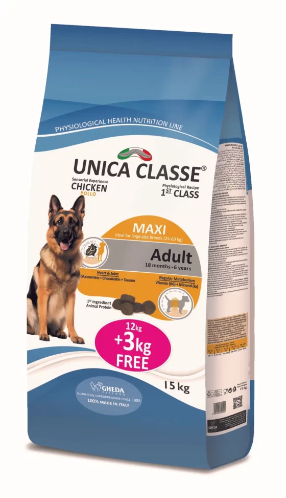 Hrana pentru caini  Unica Classe Physiological MAXI Adult (cu carne de pui) 15kg