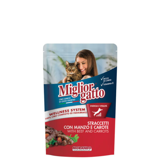 Влажный корм для кошек MORANDO Gatto POUCH STRACCETTI MANZO/CARROTE (говядина с морковью) 100g
