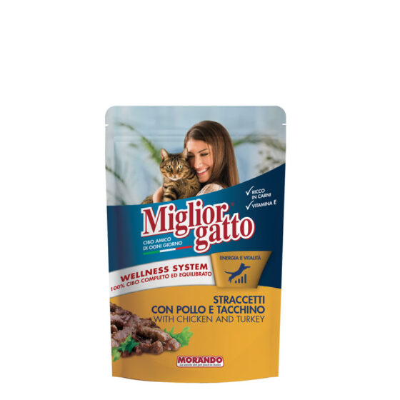 Влажный корм для кошек MORANDO Gatto POUCH STRACCETTI POLLO/TACHINO (курица и индейка) 100g