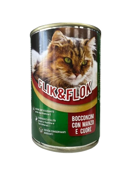 Влажный корм для кошек FLIK&FLOK MANZO E CUORE  (говядина) 405g