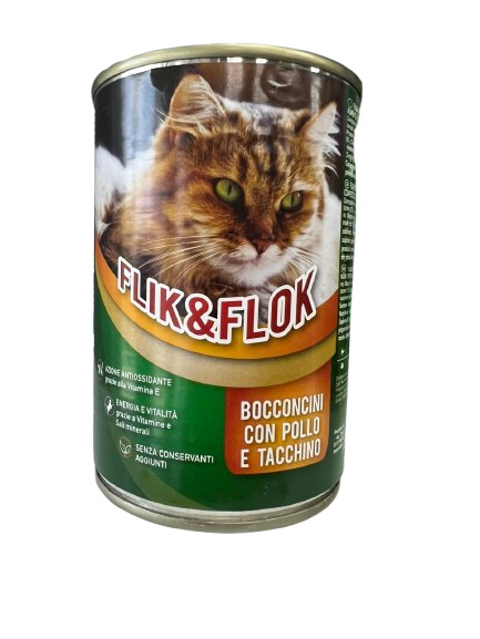 Влажный корм для кошек FLIK&FLOK FLIK&FLOK Pollo e tacchino (курица и индейка) 405g