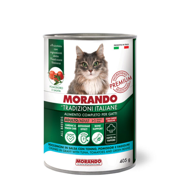 Влажный корм для кошек MORANDO Tradizioni Italiane Tonno, Pomodori e Fagiolini (тунец, помидоры и зелёная фасоль) 405g