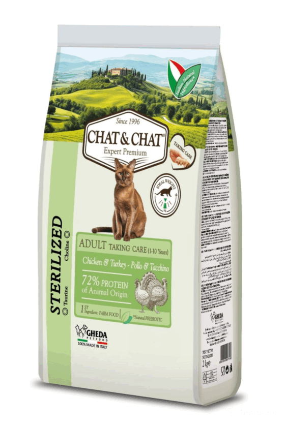 GHEDA hrana pentru pisici  Chat&Chat Expert Adult Sterilized with white meat poultry (carne albă de pasăre) 2kg