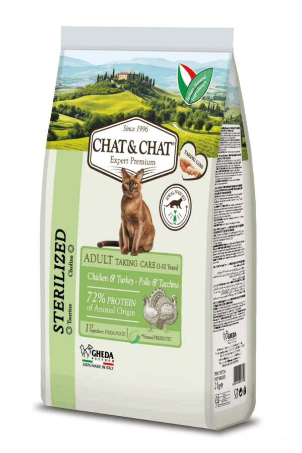 GHEDA hrana pentru pisici  Chat&Chat Expert Adult Sterilized with white meat poultry (carne albă de pasăre) 900g