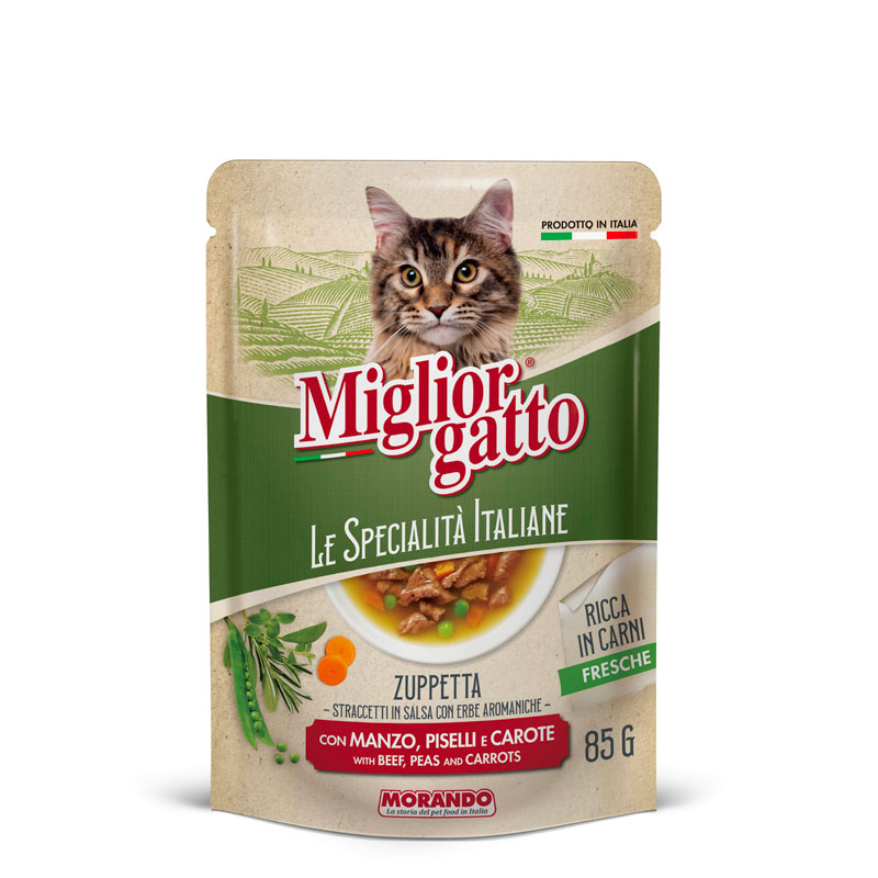 MORANDO pouch pentru pisici Migliorgatto Specialità Italiane SOUP POUCH MANZO PIS CAROT Supă cu vită 85g