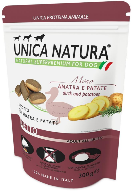 GHEDA Snack-uri pentru caini de talie medie, mare și foarte mare Unica Natura Mono Duetto cu rață și cartof  300 g